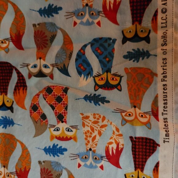 Bright Colorful Foxes Fabric 1 Yard by 44" wide - Picture 3 of 3